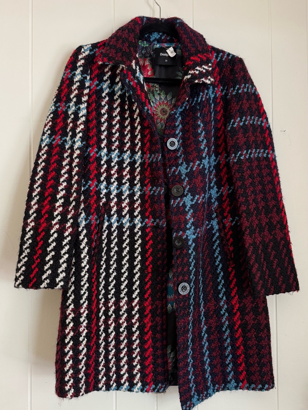 Desigual Plaid Bouclé Coat EU 38 US Small